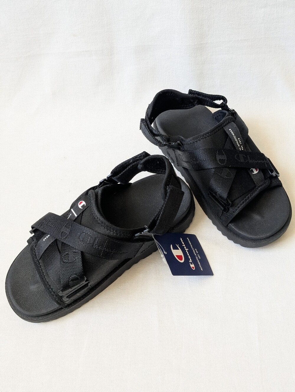 NWT Champion Campus Format Black Adjustable Strap Sport Sandals Size 6.5